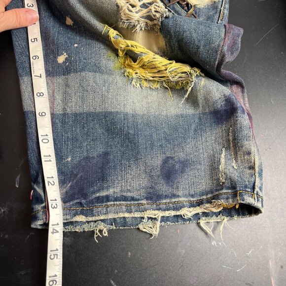 Heritage America 1776 Men's Size 42 Distressed Jean Shorts Bleach Splatter - Picture 10 of 14